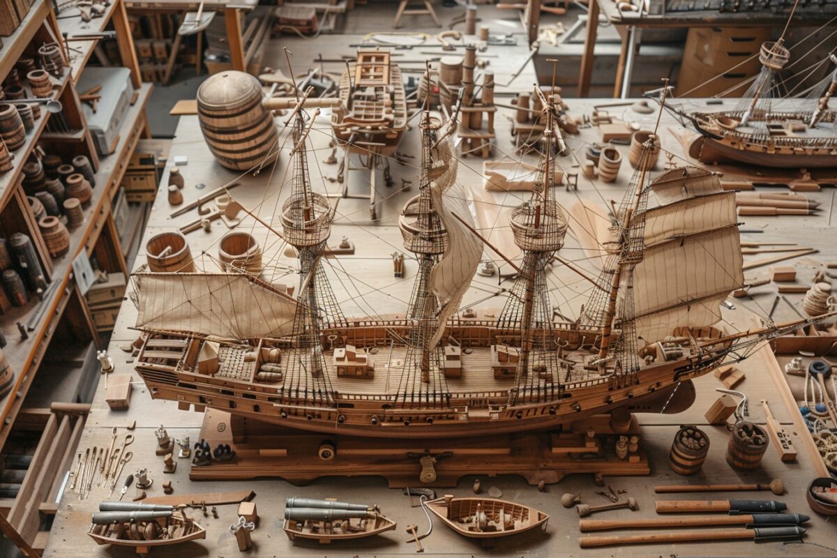 Comment reproduire des détails réalistes tels que les canons, les cordages et les voiles sur un modèle réduit de navire ?